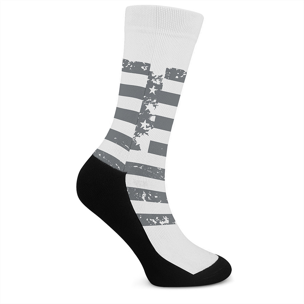 Grey Grunge American Flag Print Crew Socks