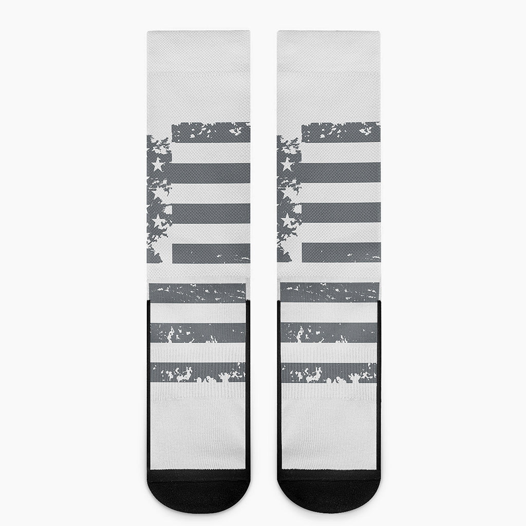 Grey Grunge American Flag Print Crew Socks