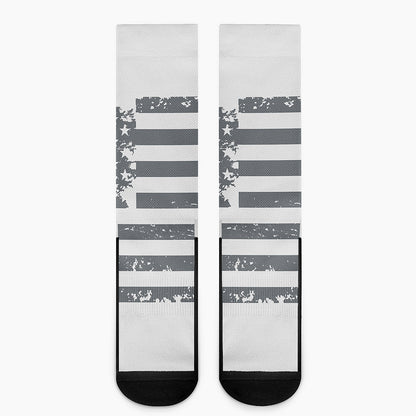 Grey Grunge American Flag Print Crew Socks