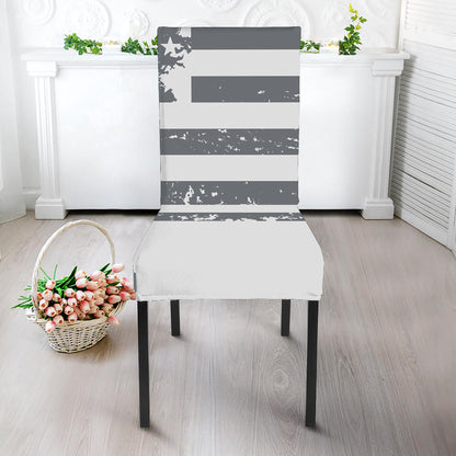 Grey Grunge American Flag Print Dining Chair Slipcover