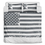Grey Grunge American Flag Print Duvet Cover Bedding Set