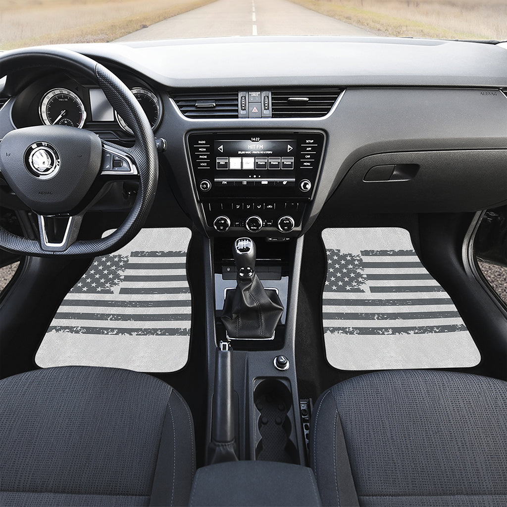 Grey Grunge American Flag Print Front and Back Car Floor Mats