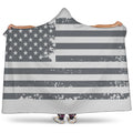 Grey Grunge American Flag Print Hooded Blanket