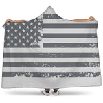 Grey Grunge American Flag Print Hooded Blanket