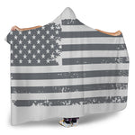 Grey Grunge American Flag Print Hooded Blanket