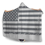 Grey Grunge American Flag Print Hooded Blanket