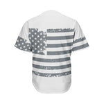 Grey Grunge American Flag Print Men's Baseball Jersey