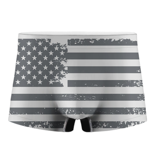 Grey Grunge American Flag Print Men's Boxer Briefs