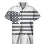 Grey Grunge American Flag Print Men's Short Sleeve Shirt
