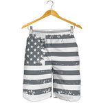Grey Grunge American Flag Print Men's Shorts