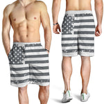 Grey Grunge American Flag Print Men's Shorts