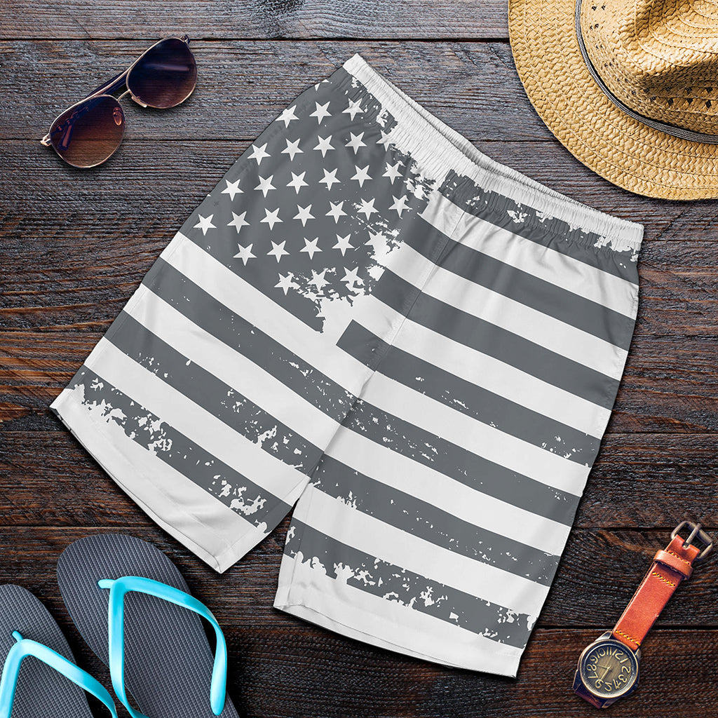 Grey Grunge American Flag Print Men's Shorts