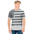 Grey Grunge American Flag Print Men's T-Shirt