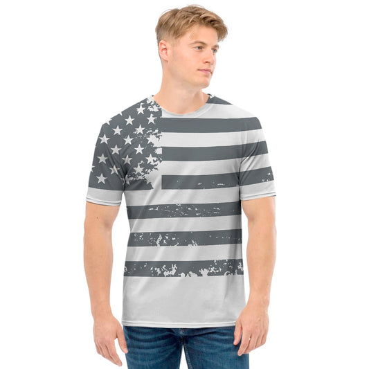 Grey Grunge American Flag Print Men's T-Shirt