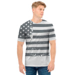 Grey Grunge American Flag Print Men's T-Shirt