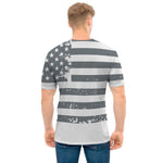 Grey Grunge American Flag Print Men's T-Shirt
