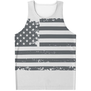 Grey Grunge American Flag Print Men's Tank Top
