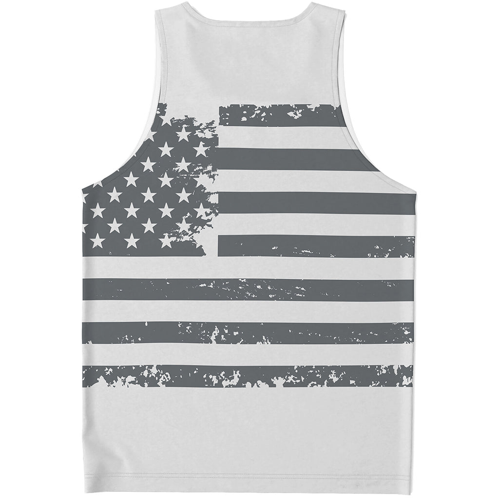 Grey Grunge American Flag Print Men's Tank Top