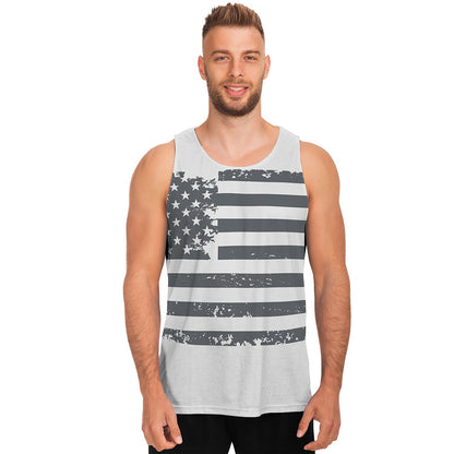 Grey Grunge American Flag Print Men's Tank Top
