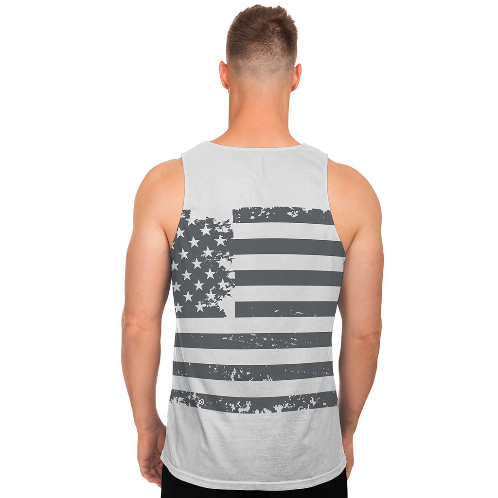 Grey Grunge American Flag Print Men's Tank Top
