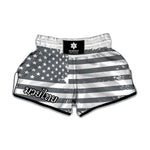Grey Grunge American Flag Print Muay Thai Boxing Shorts