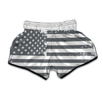 Grey Grunge American Flag Print Muay Thai Boxing Shorts