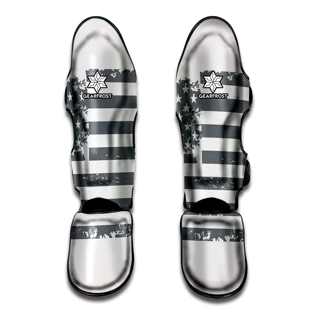 Grey Grunge American Flag Print Muay Thai Shin Guard