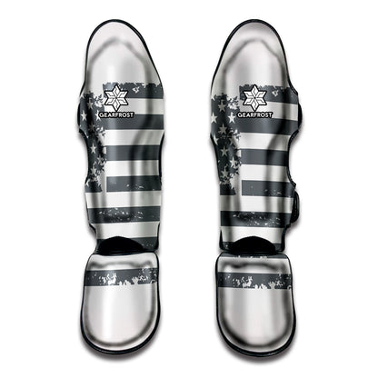 Grey Grunge American Flag Print Muay Thai Shin Guard