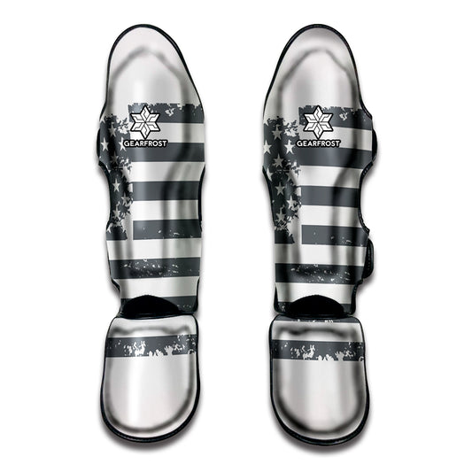 Grey Grunge American Flag Print Muay Thai Shin Guard