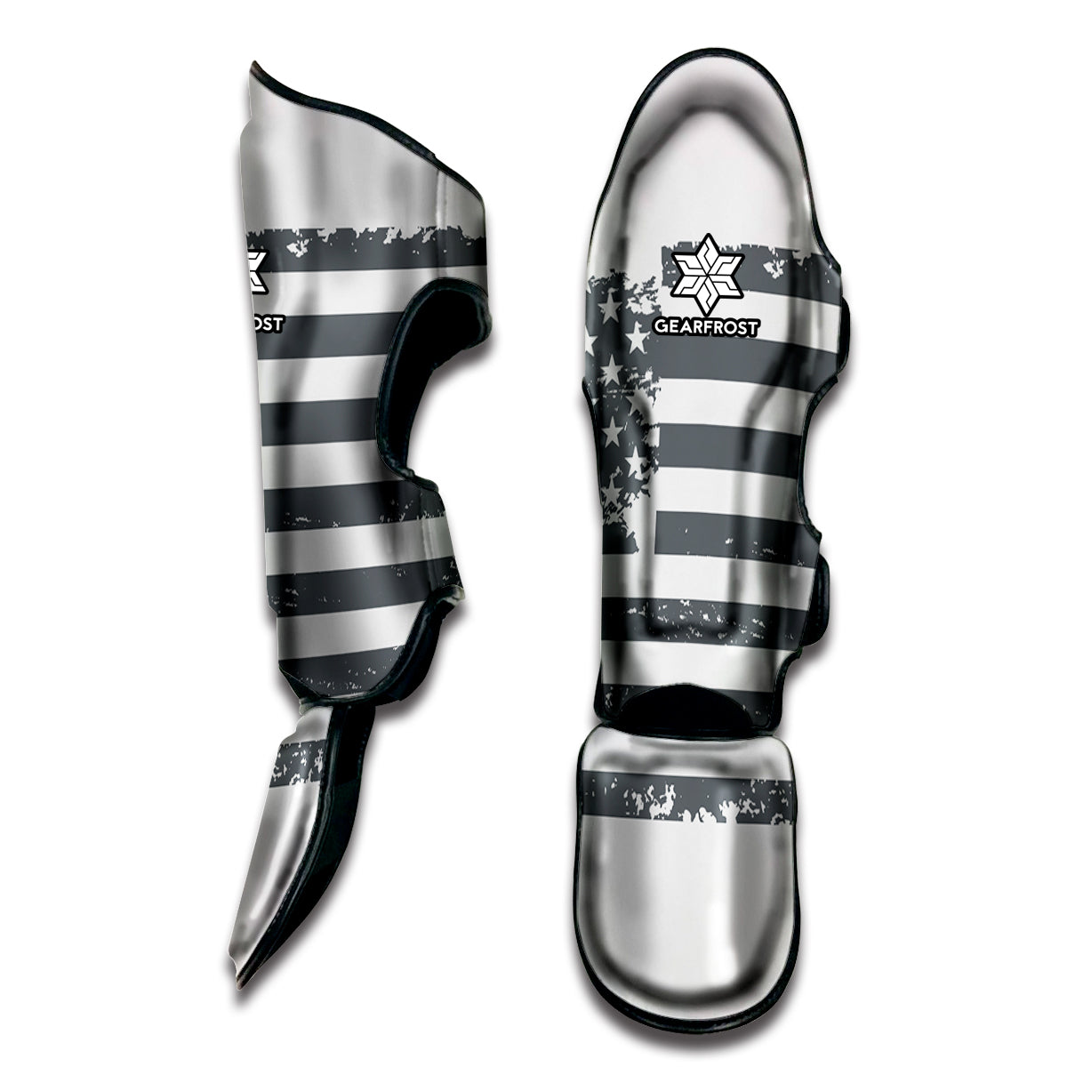 Grey Grunge American Flag Print Muay Thai Shin Guard