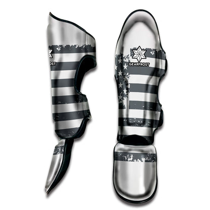 Grey Grunge American Flag Print Muay Thai Shin Guard