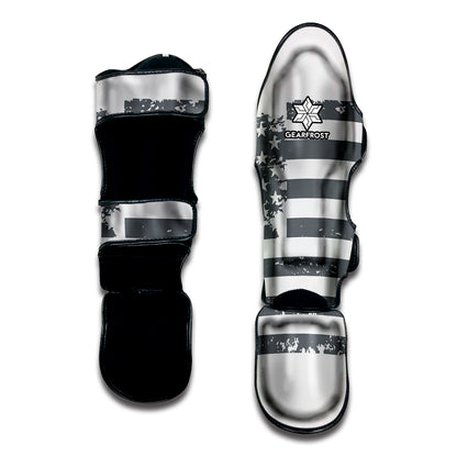 Grey Grunge American Flag Print Muay Thai Shin Guard