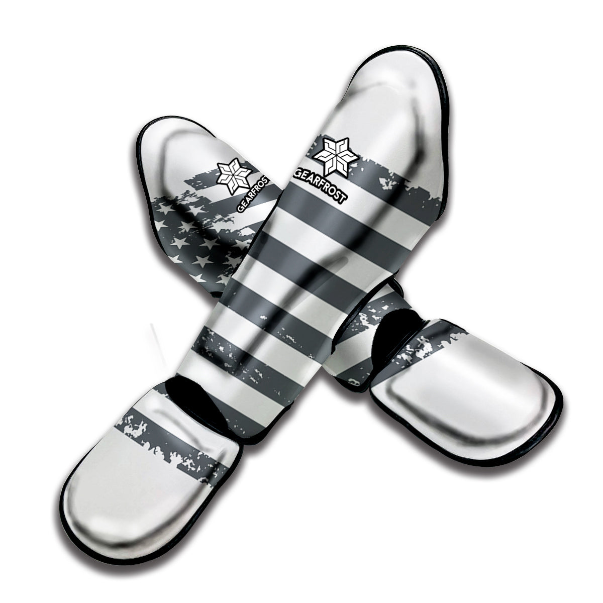 Grey Grunge American Flag Print Muay Thai Shin Guard