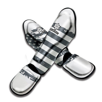 Grey Grunge American Flag Print Muay Thai Shin Guard
