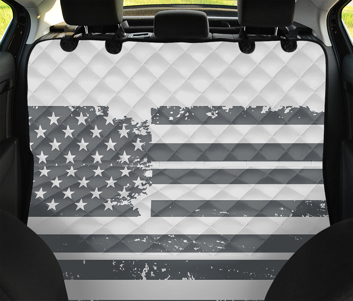 Grey Grunge American Flag Print Pet Car Back Seat Cover