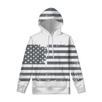 Grey Grunge American Flag Print Pullover Hoodie