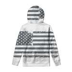 Grey Grunge American Flag Print Pullover Hoodie
