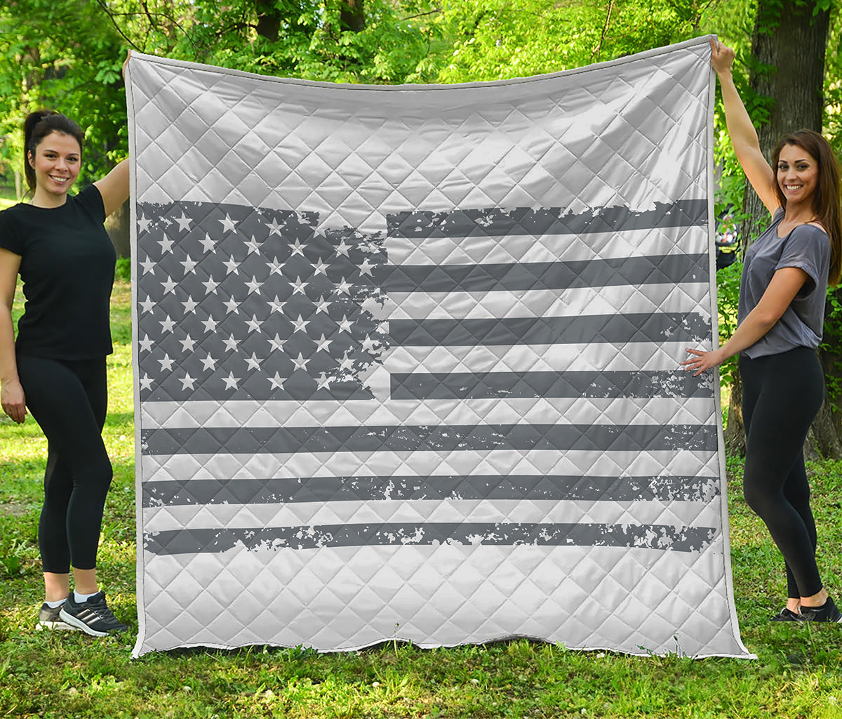 Grey Grunge American Flag Print Quilt
