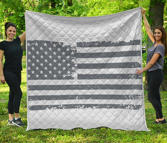 Grey Grunge American Flag Print Quilt