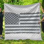 Grey Grunge American Flag Print Quilt