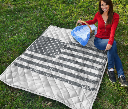 Grey Grunge American Flag Print Quilt