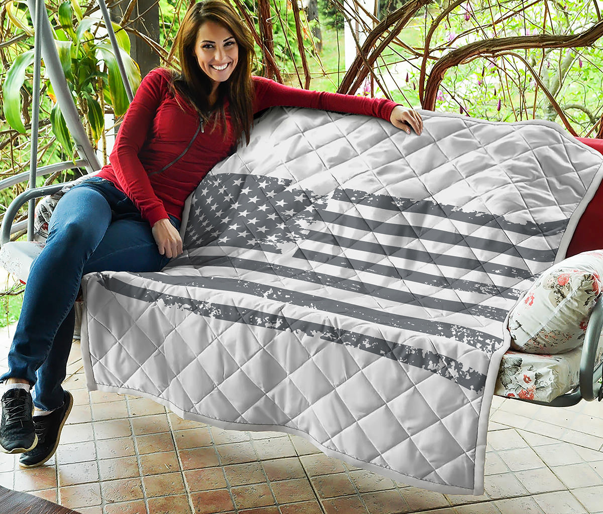 Grey Grunge American Flag Print Quilt