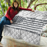 Grey Grunge American Flag Print Quilt