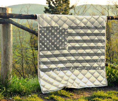 Grey Grunge American Flag Print Quilt