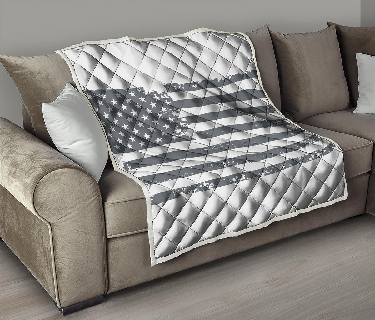 Grey Grunge American Flag Print Quilt