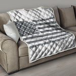 Grey Grunge American Flag Print Quilt