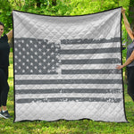 Grey Grunge American Flag Print Quilt