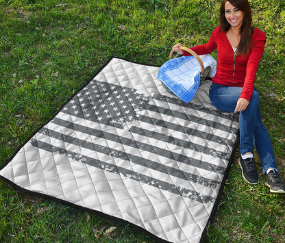 Grey Grunge American Flag Print Quilt