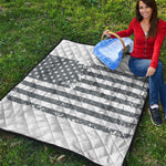 Grey Grunge American Flag Print Quilt