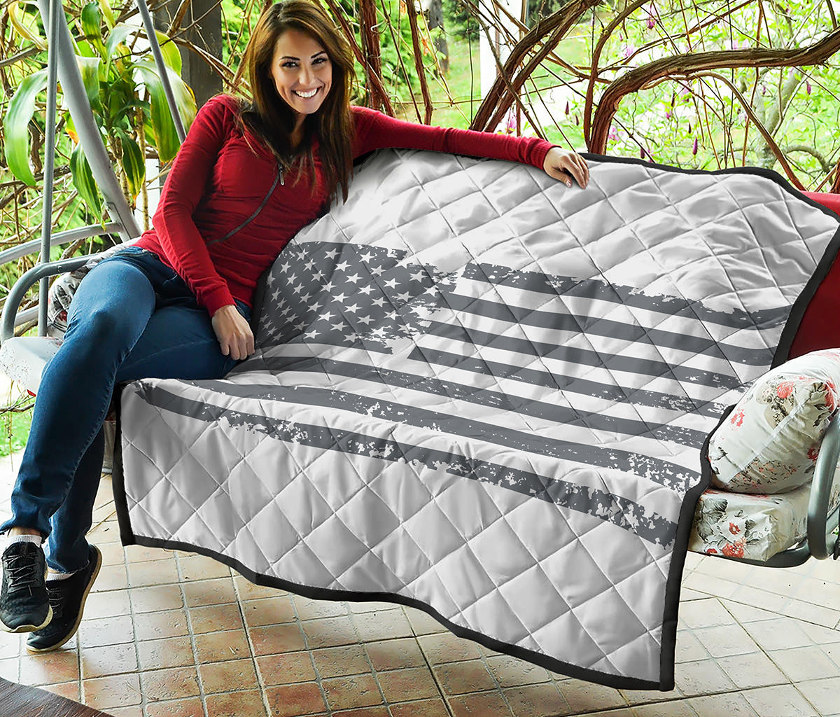 Grey Grunge American Flag Print Quilt